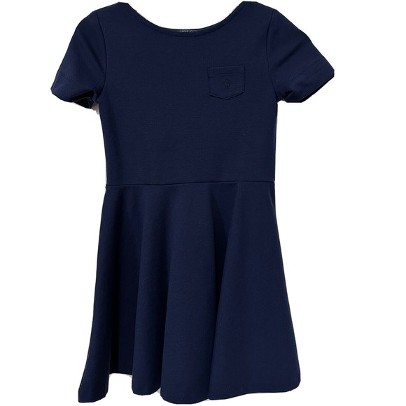 Polo Ralph Lauren Girl's Short Sleeve Dress Size M Navy Blue A Line Pocket Front - Picture 1 of 7